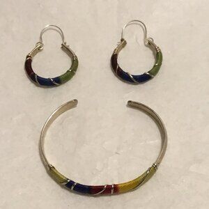 Very lovely & colorful Egyptian Revival style bracelet and earring set